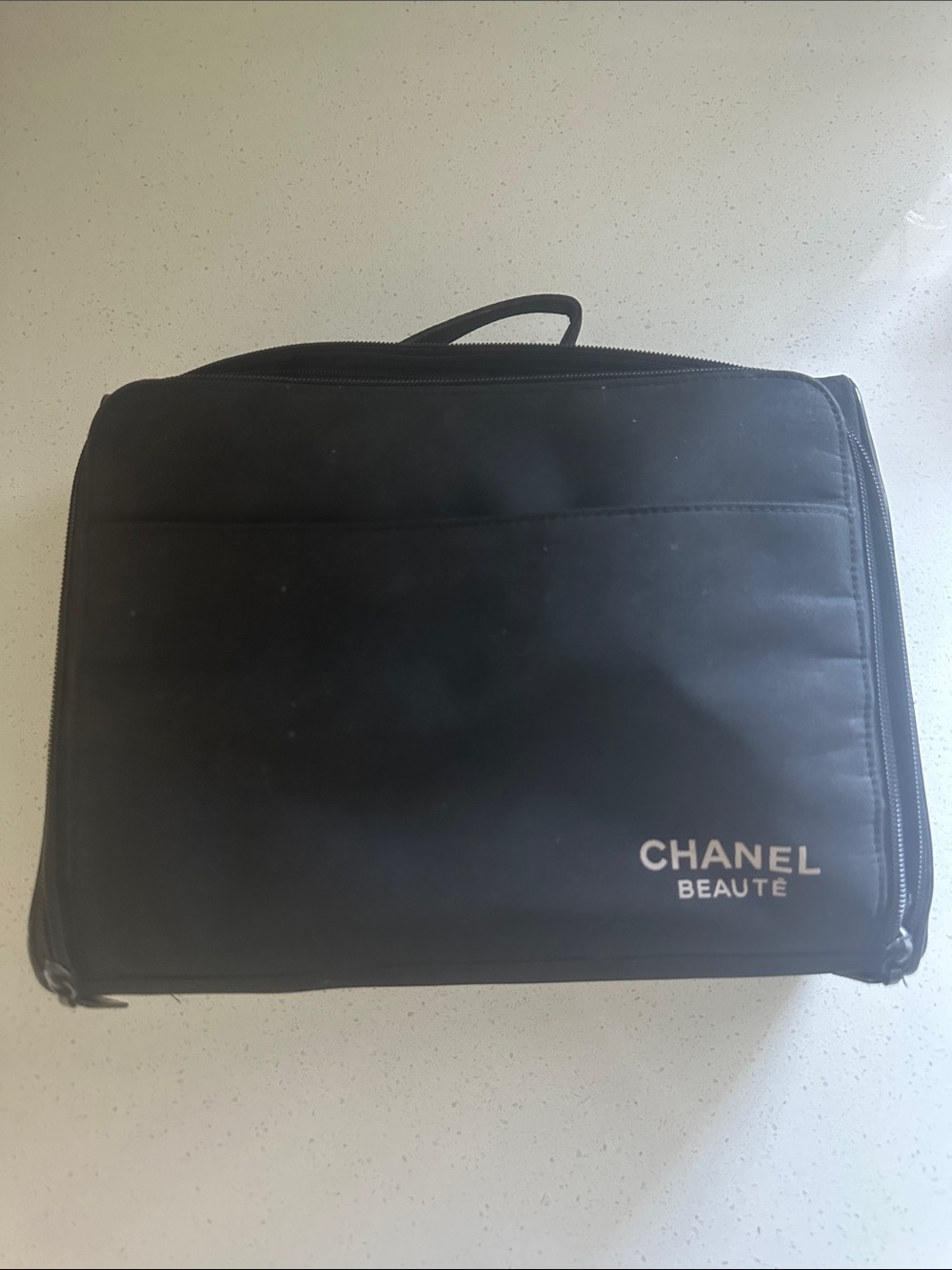 CHANEL Black Beauté Toiletry Pouch with Zip Handle